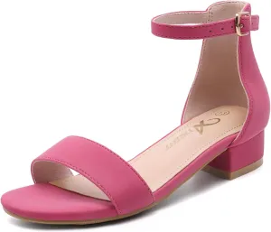 Athlefit Girls Sandals Open Toe Ankle Strap Low Heels Girl Dress Shoes For Toddler Little Big Kid