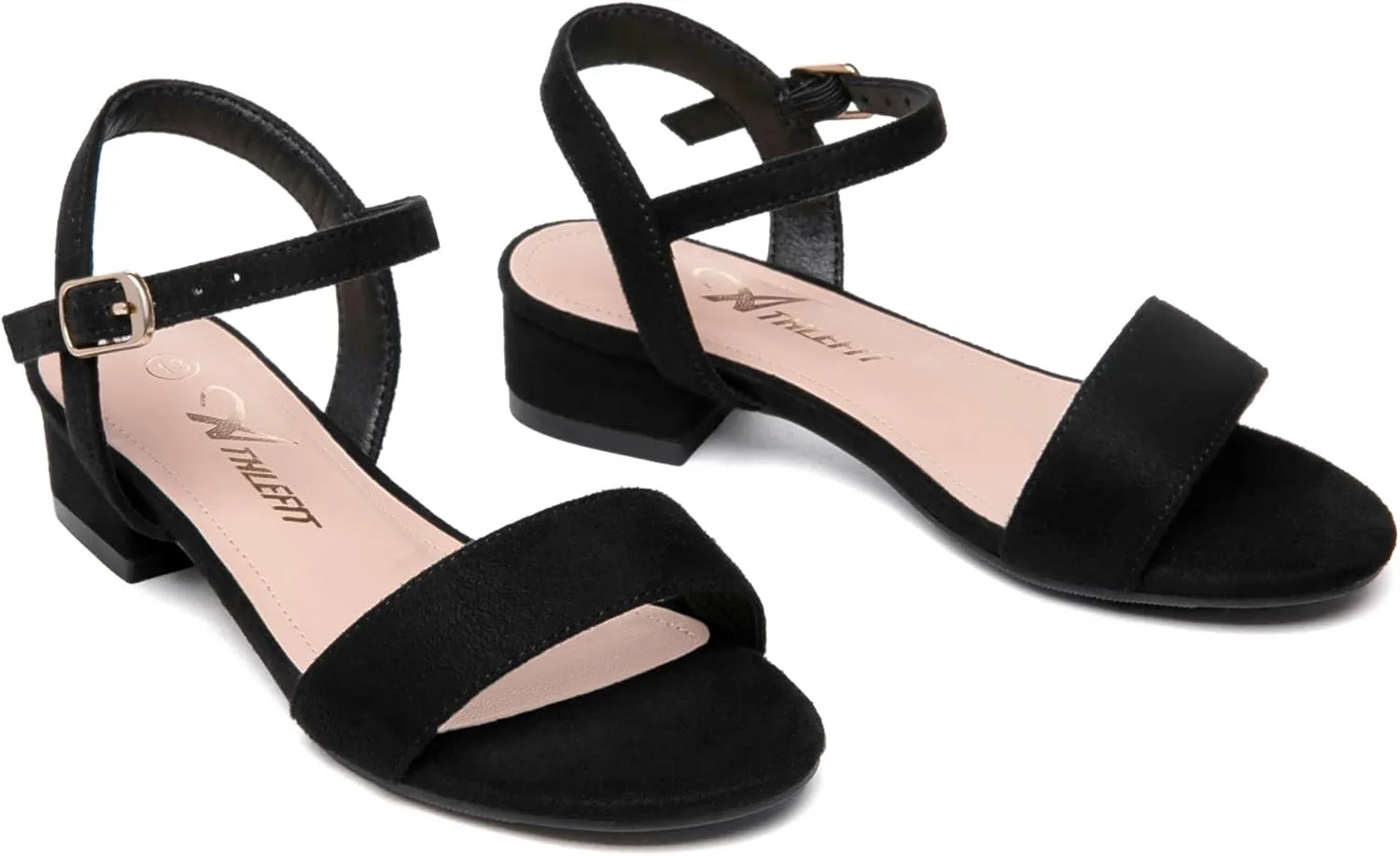 Athlefit Girls Sandals Open Toe Ankle Strap Low Heels Girl Dress Shoes For Toddler Little Big Kid