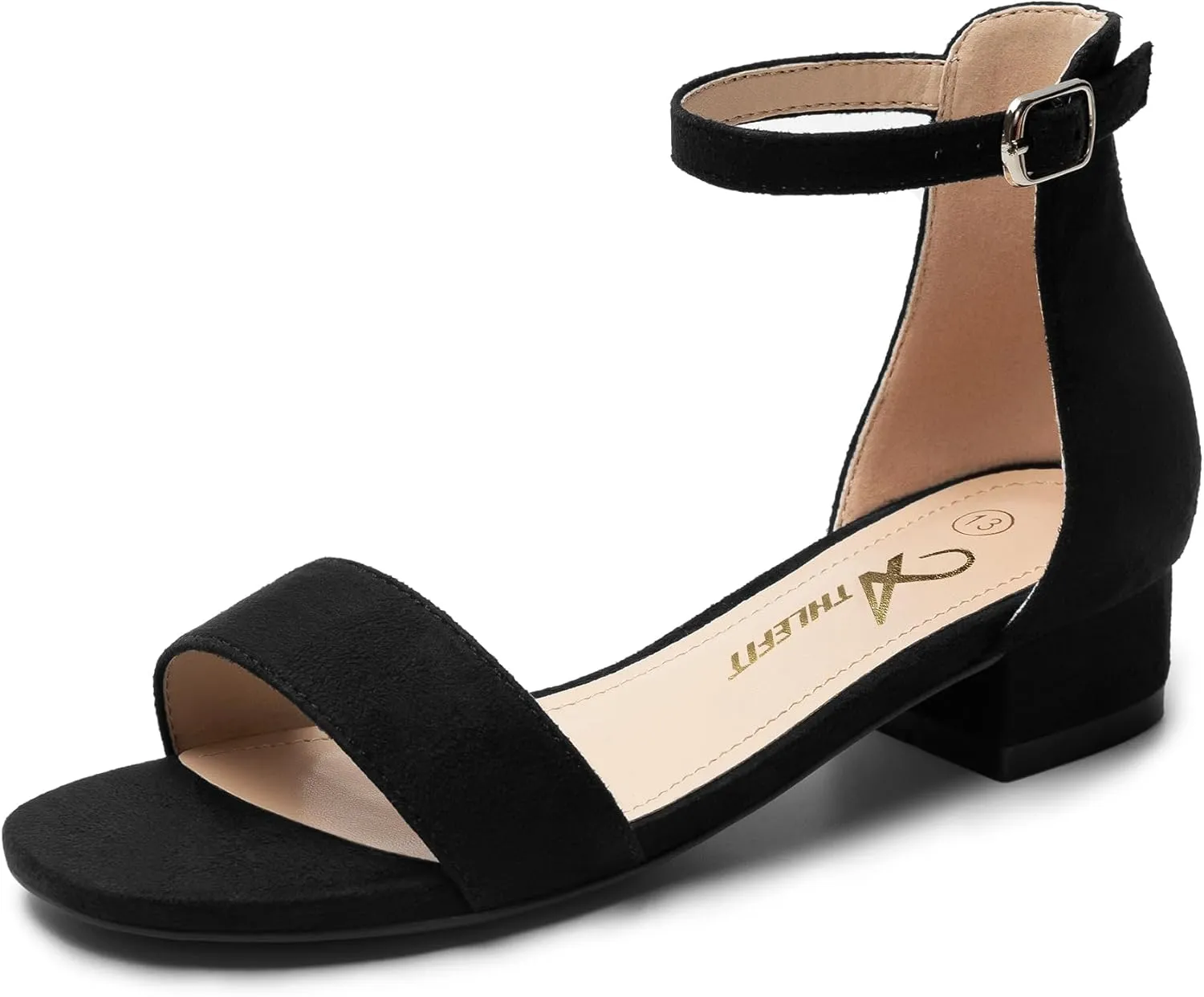 Athlefit Girls Sandals Open Toe Ankle Strap Low Heels Girl Dress Shoes For Toddler Little Big Kid