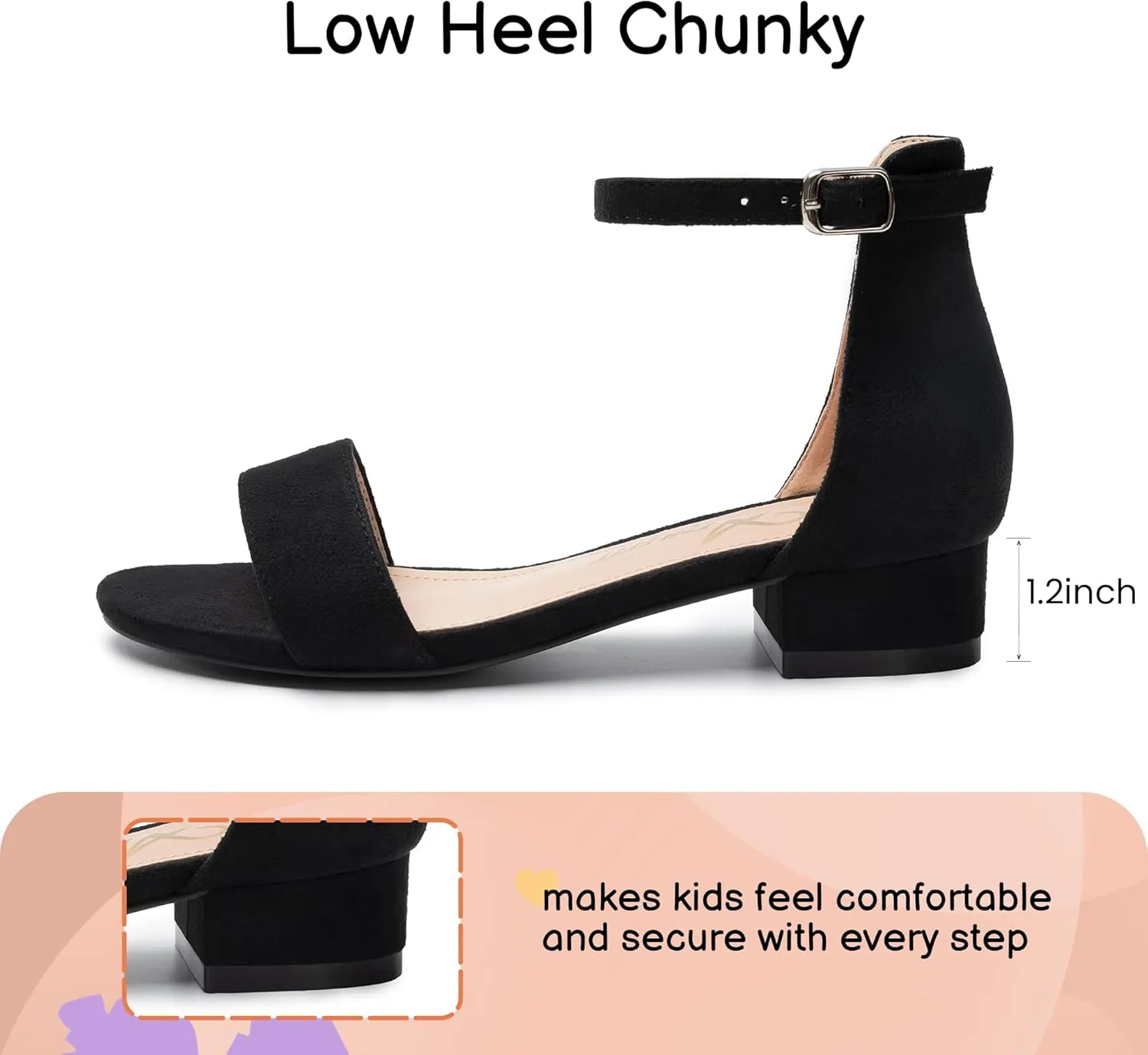 Athlefit Girls Sandals Open Toe Ankle Strap Low Heels Girl Dress Shoes For Toddler Little Big Kid