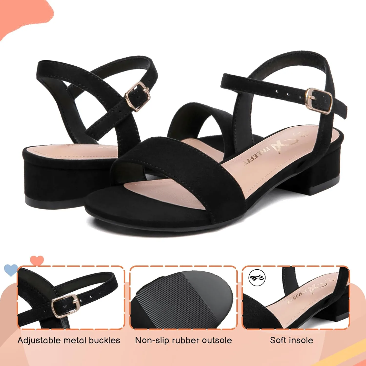 Athlefit Girls Sandals Open Toe Ankle Strap Low Heels Girl Dress Shoes For Toddler Little Big Kid
