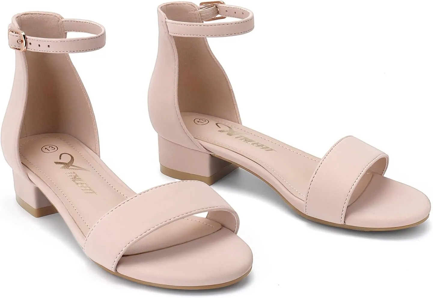 Athlefit Girls Sandals Open Toe Ankle Strap Low Heels Girl Dress Shoes For Toddler Little Big Kid