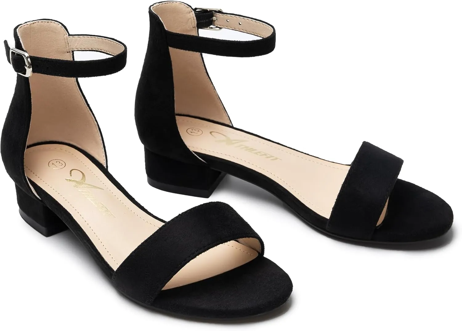 Athlefit Girls Sandals Open Toe Ankle Strap Low Heels Girl Dress Shoes For Toddler Little Big Kid