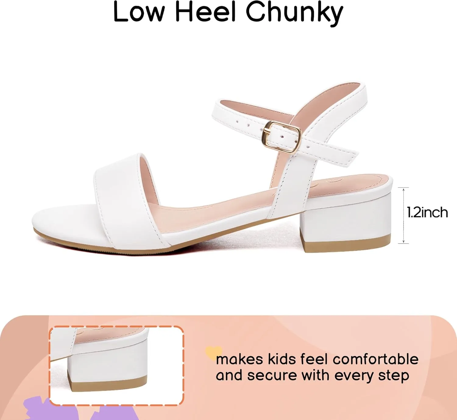 Athlefit Girls Sandals Open Toe Ankle Strap Low Heels Girl Dress Shoes For Toddler Little Big Kid