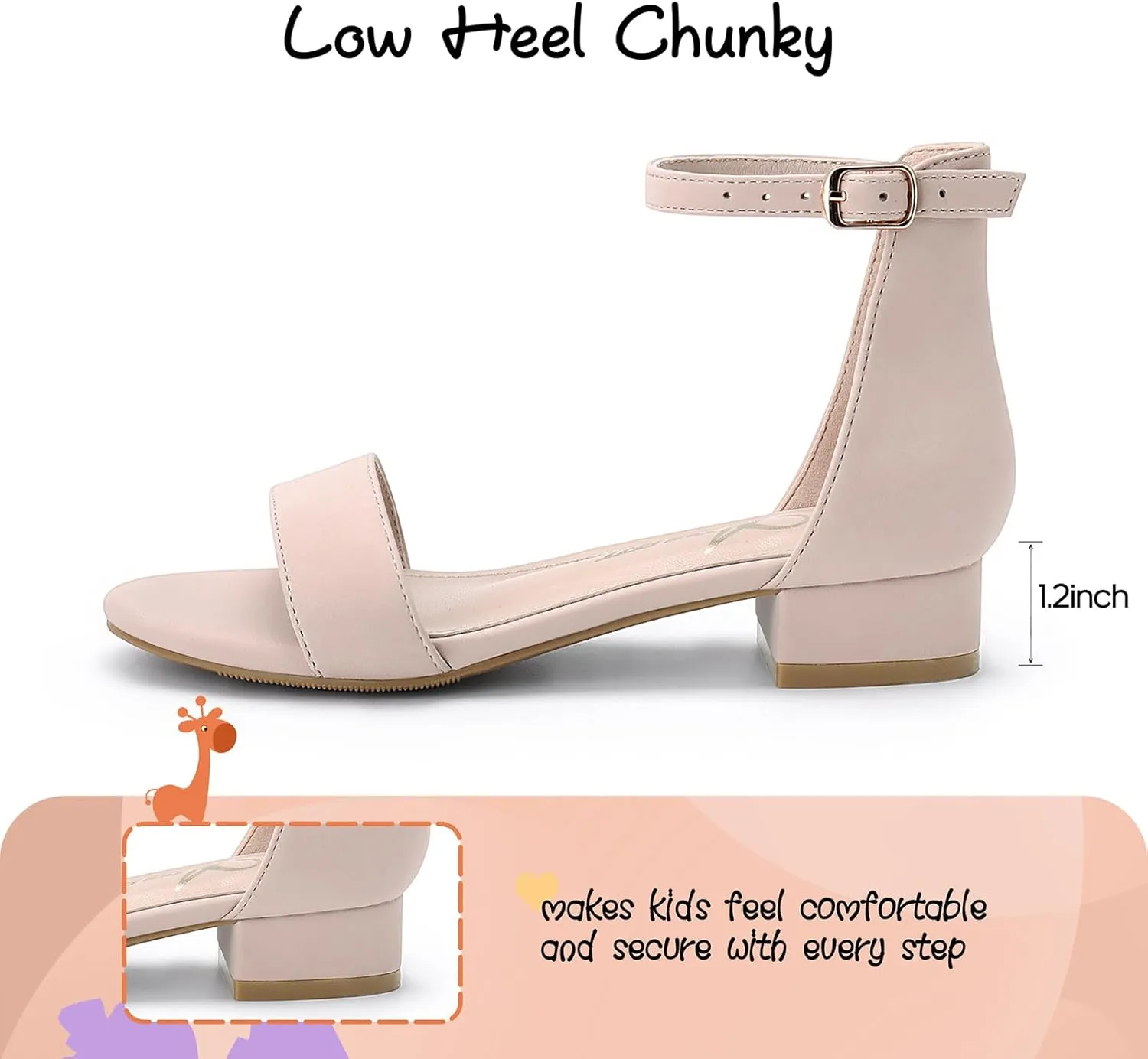 Athlefit Girls Sandals Open Toe Ankle Strap Low Heels Girl Dress Shoes For Toddler Little Big Kid