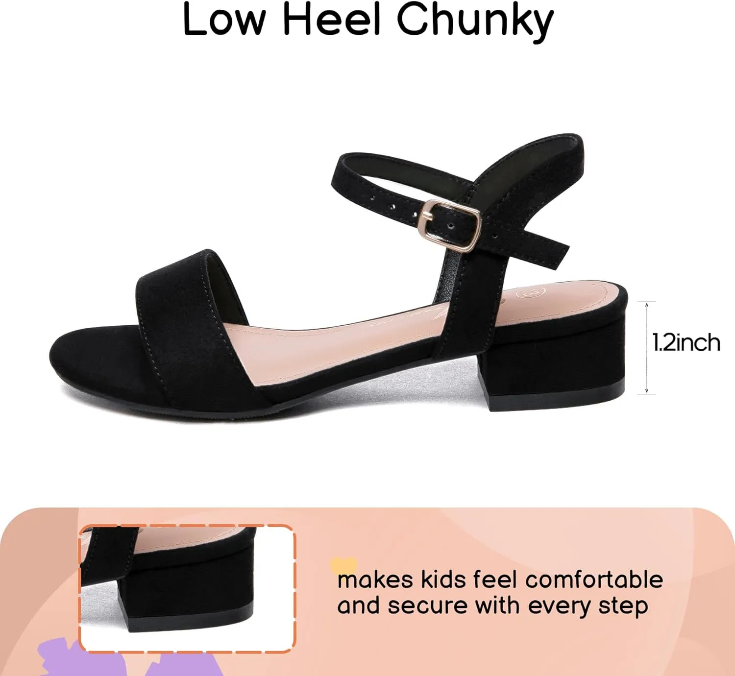 Athlefit Girls Sandals Open Toe Ankle Strap Low Heels Girl Dress Shoes For Toddler Little Big Kid