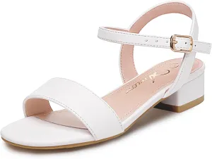 Athlefit Girls Sandals Open Toe Ankle Strap Low Heels Girl Dress Shoes For Toddler Little Big Kid
