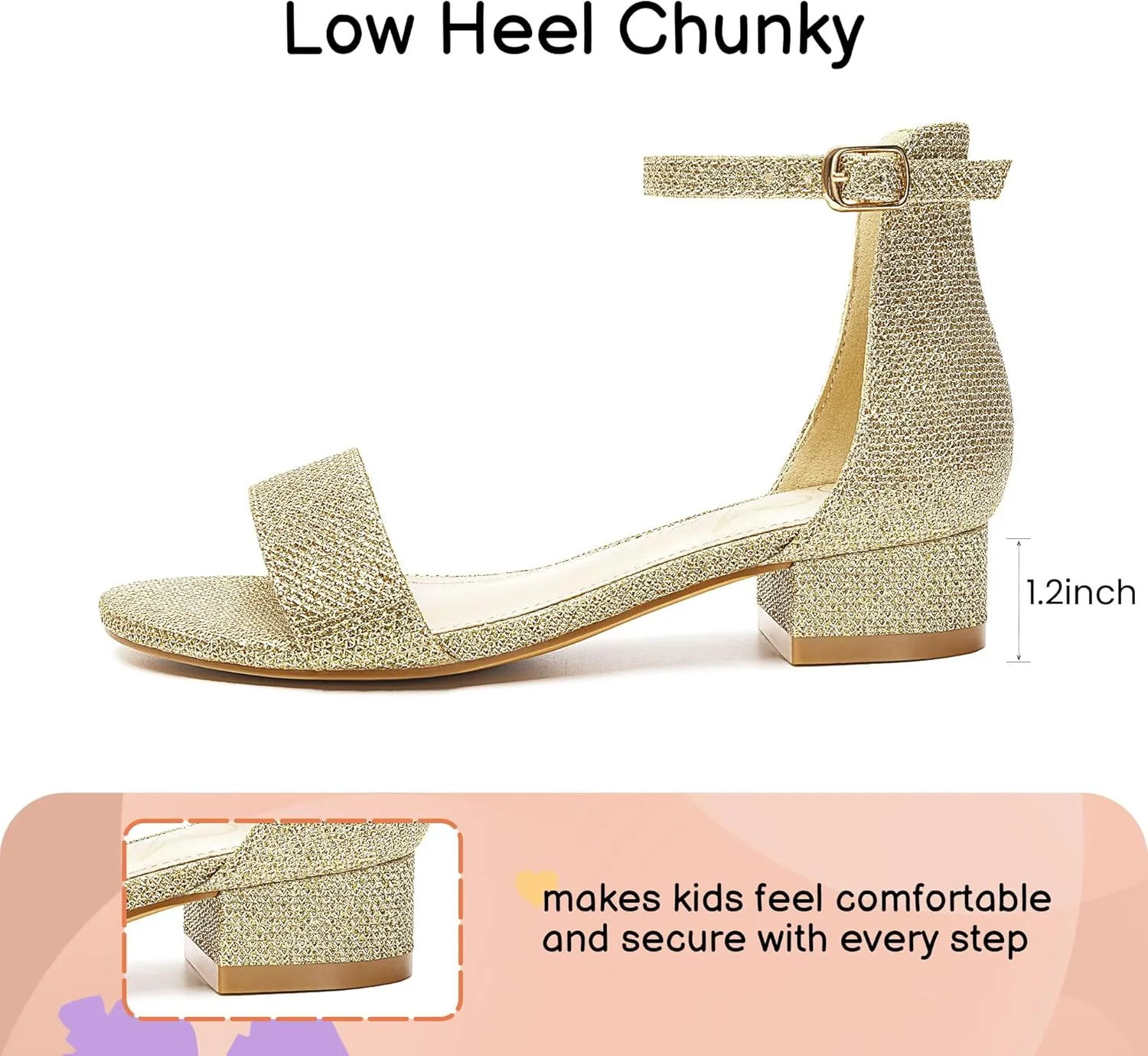 Athlefit Girls Sandals Open Toe Ankle Strap Low Heels Girl Dress Shoes For Toddler Little Big Kid