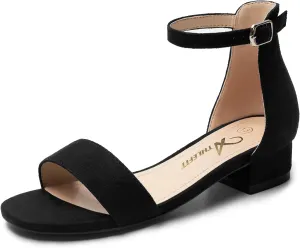Athlefit Girls Sandals Open Toe Ankle Strap Low Heels Girl Dress Shoes For Toddler Little Big Kid