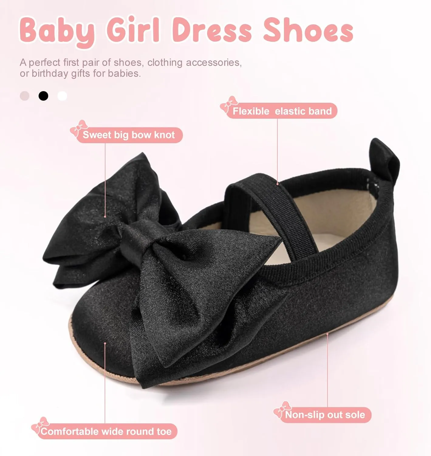 Baby Infant Girl Mary Jane Shoes Bow Baby Dress Shoes PU Leather Non-Slip Rubber Sole First Walkers Princess Wedding Newborn Crib Shoes