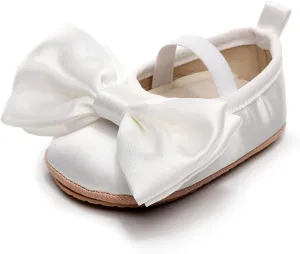 Baby Infant Girl Mary Jane Shoes Bow Baby Dress Shoes PU Leather Non-Slip Rubber Sole First Walkers Princess Wedding Newborn Crib Shoes
