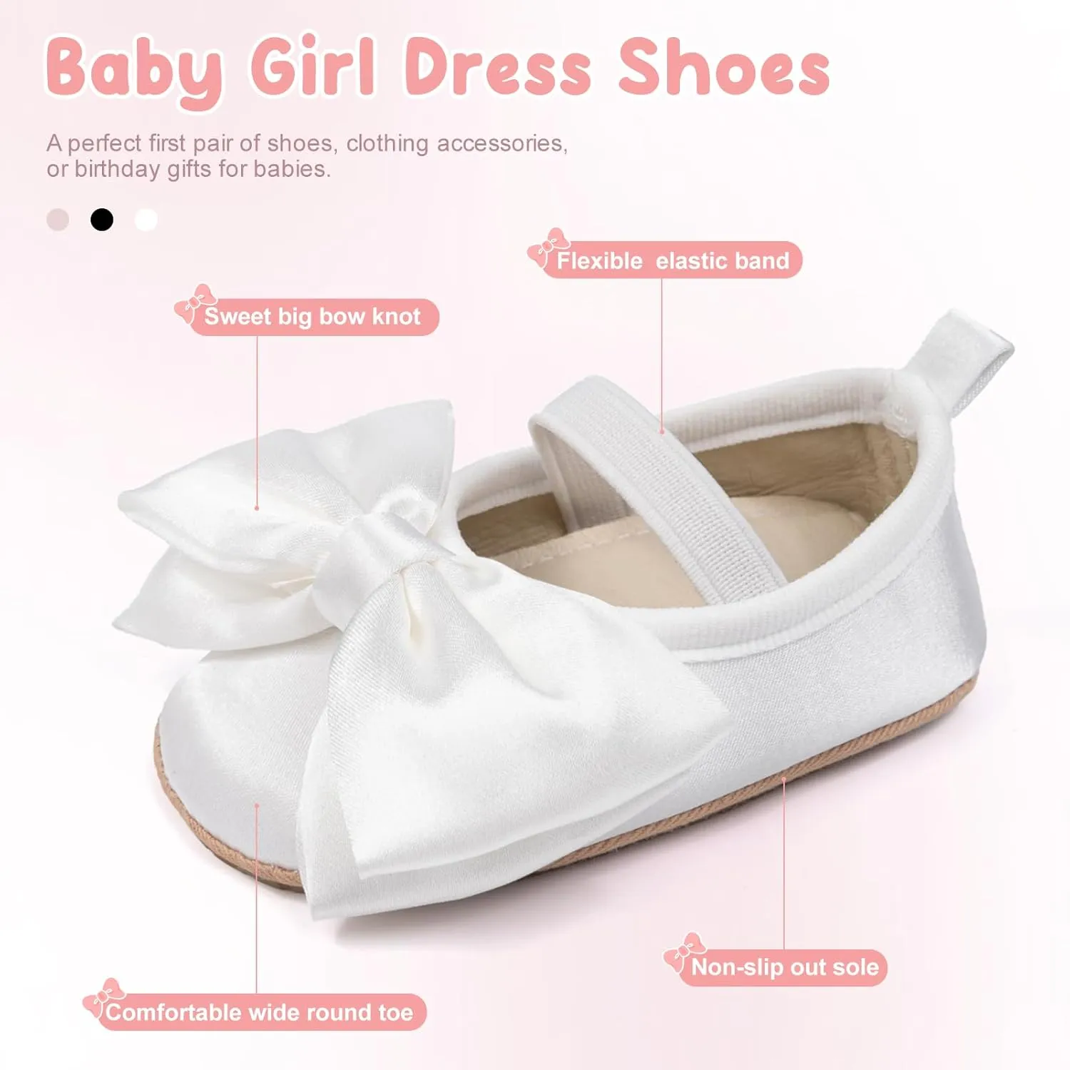 Baby Infant Girl Mary Jane Shoes Bow Baby Dress Shoes PU Leather Non-Slip Rubber Sole First Walkers Princess Wedding Newborn Crib Shoes