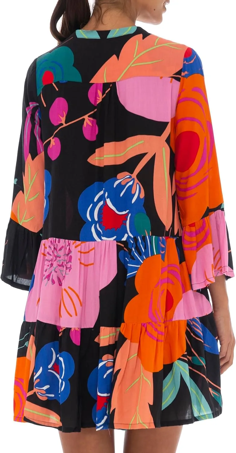 Back From Bali Womens Short Sundress Flowy Boho Beach Dress with Embroidered V Neck, Casual Sexy Summer Party Dress