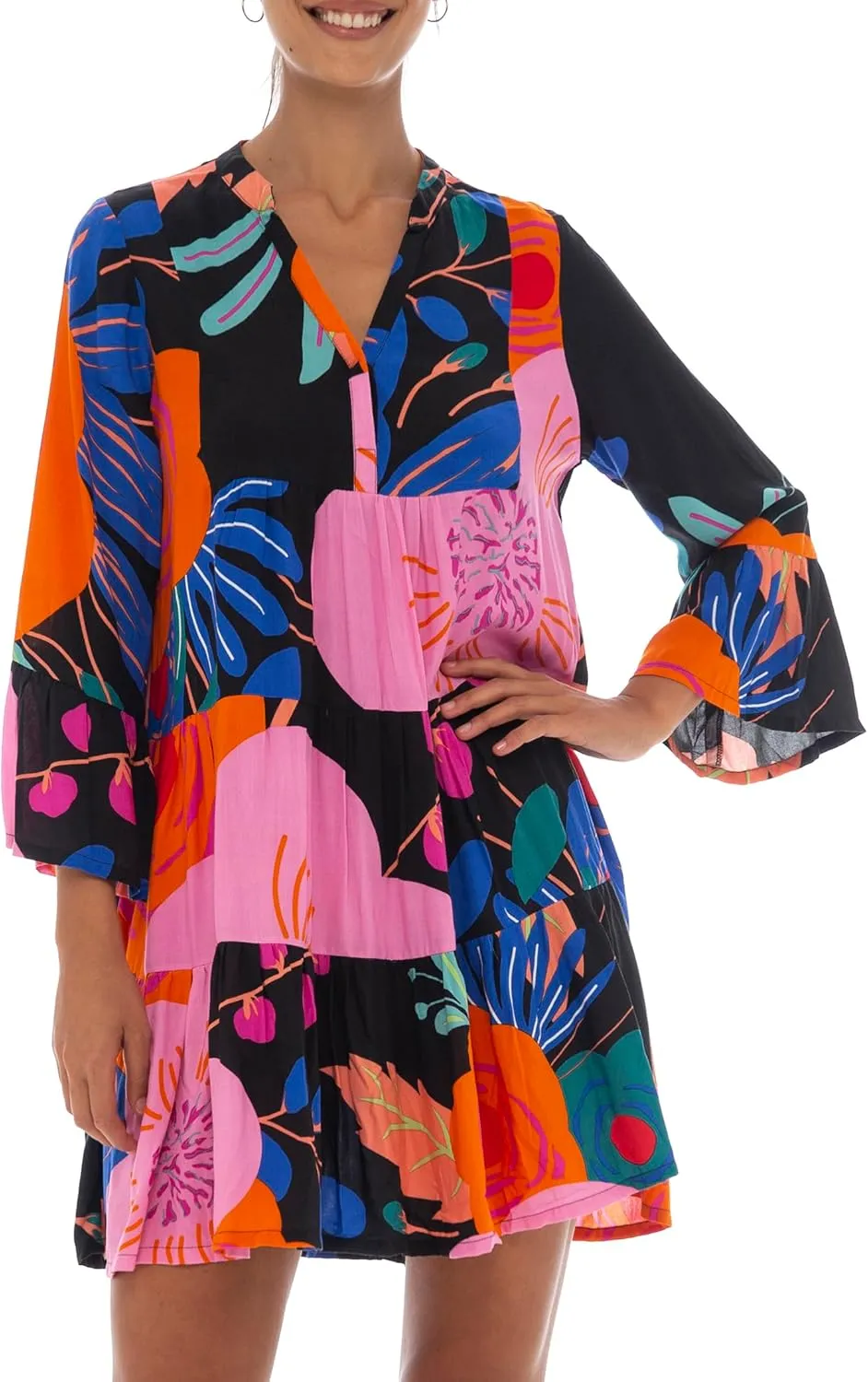 Back From Bali Womens Short Sundress Flowy Boho Beach Dress with Embroidered V Neck, Casual Sexy Summer Party Dress