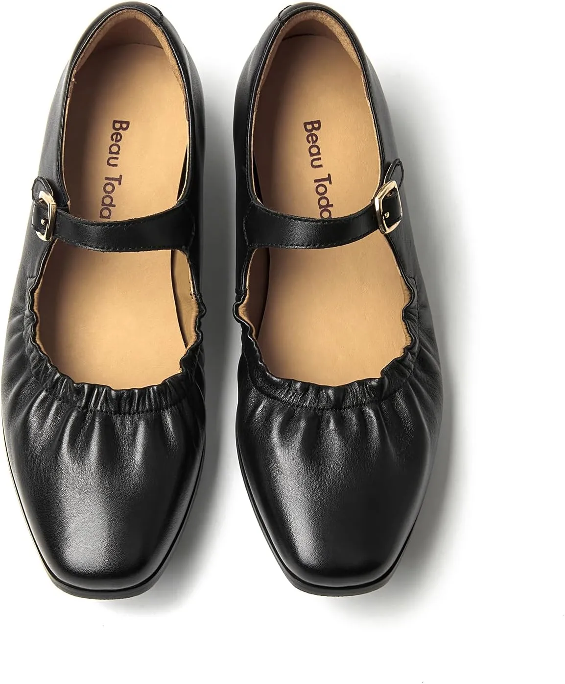 BEAU TODAY Womens Mary Janes, Ballet Flats for Women, Leather Maryjane Flats for Women, Comfortable Square Toe Flat Mary Janes, Fashion Slip-on Business Office Dressy Shoes