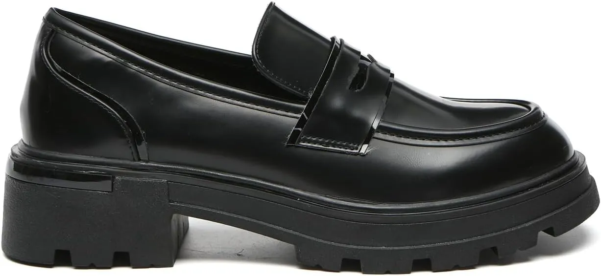 Bernal Women Chunky Platform Loafers Comfy Slip-On Penny Loafers Dressy Shoes Work School Party with Buckle