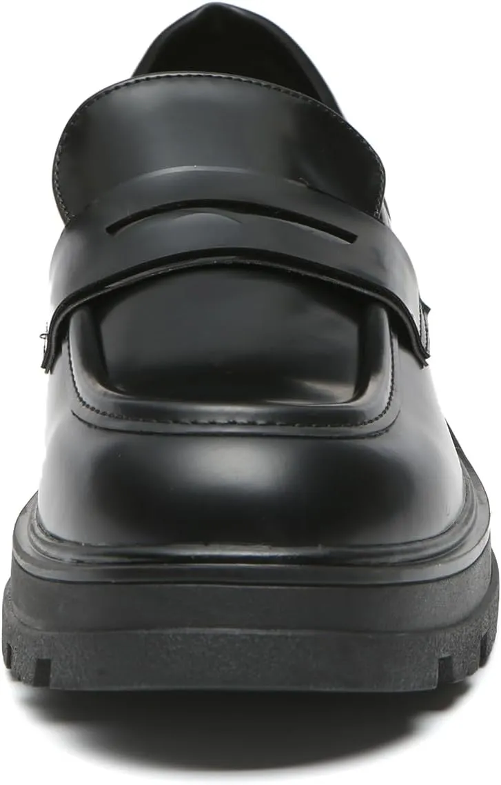 Bernal Women Chunky Platform Loafers Comfy Slip-On Penny Loafers Dressy Shoes Work School Party with Buckle