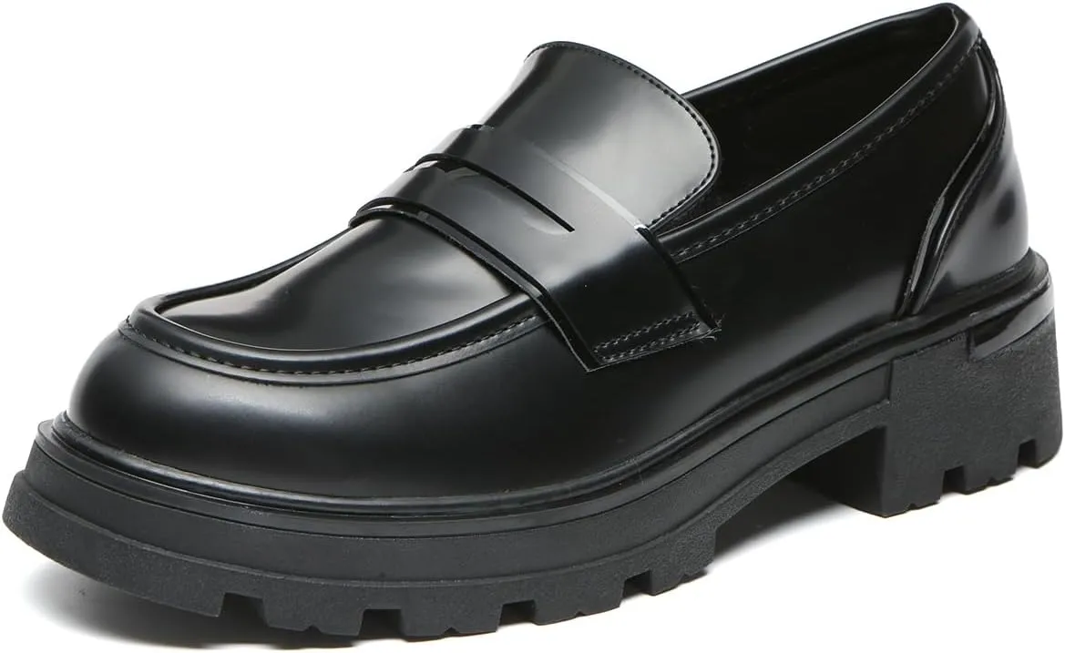 Bernal Women Chunky Platform Loafers Comfy Slip-On Penny Loafers Dressy Shoes Work School Party with Buckle