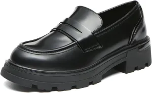 Bernal Women Chunky Platform Loafers Comfy Slip-On Penny Loafers Dressy Shoes Work School Party with Buckle