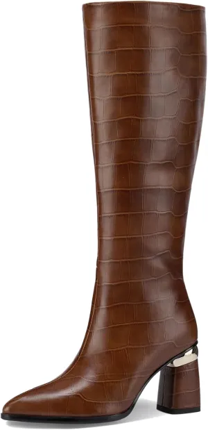 Black Knee High Boots Women High Heel Wide Calf Tall Thigh High Cowboy Cowgirl Winter Botas Para Mujer Chunky Block Western Waterproof Rain Snow Comfortable Shoes