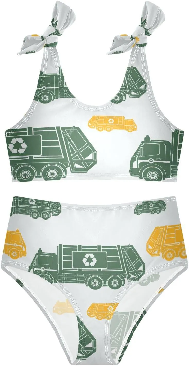 Boccsty Garbage Trucks Yellow Green Girls Tankini Swimsuit Kids Bikini Sets 2 Pcs Bathing Suit for 3T