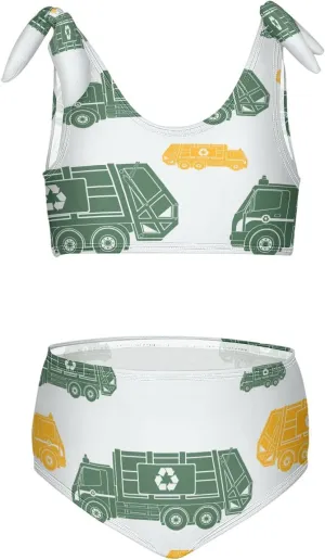 Boccsty Garbage Trucks Yellow Green Girls Tankini Swimsuit Kids Bikini Sets 2 Pcs Bathing Suit for 3T