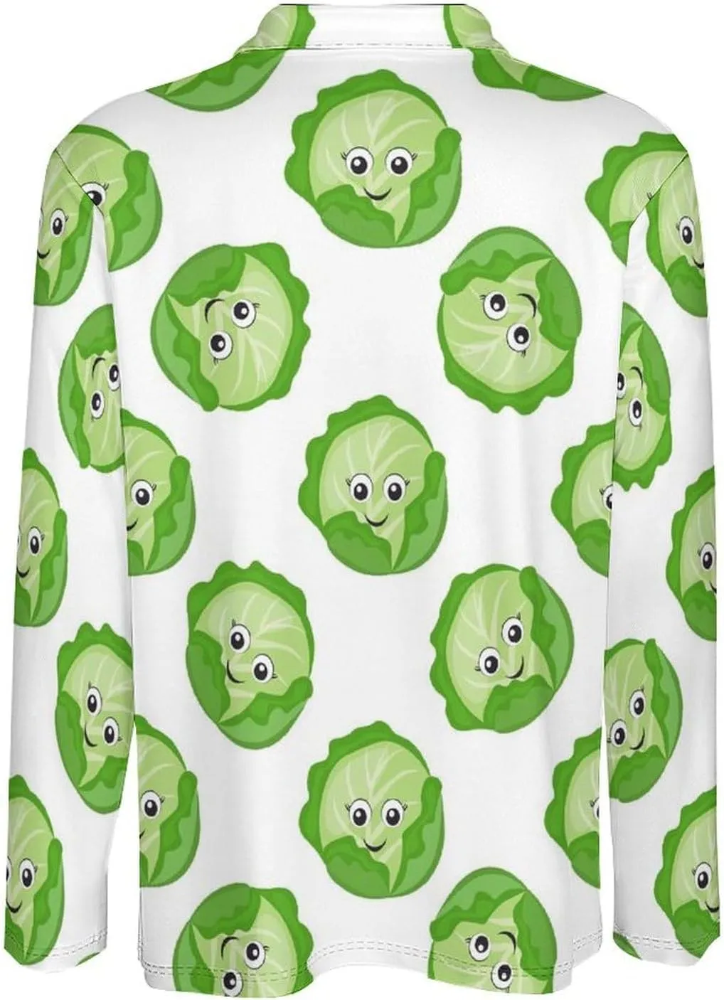 Bright Cabbage Cute Eyes Funny Long Sleeve Polo Shirts for Men, Quick Dry Button Down Casual Golf Shirts Men
