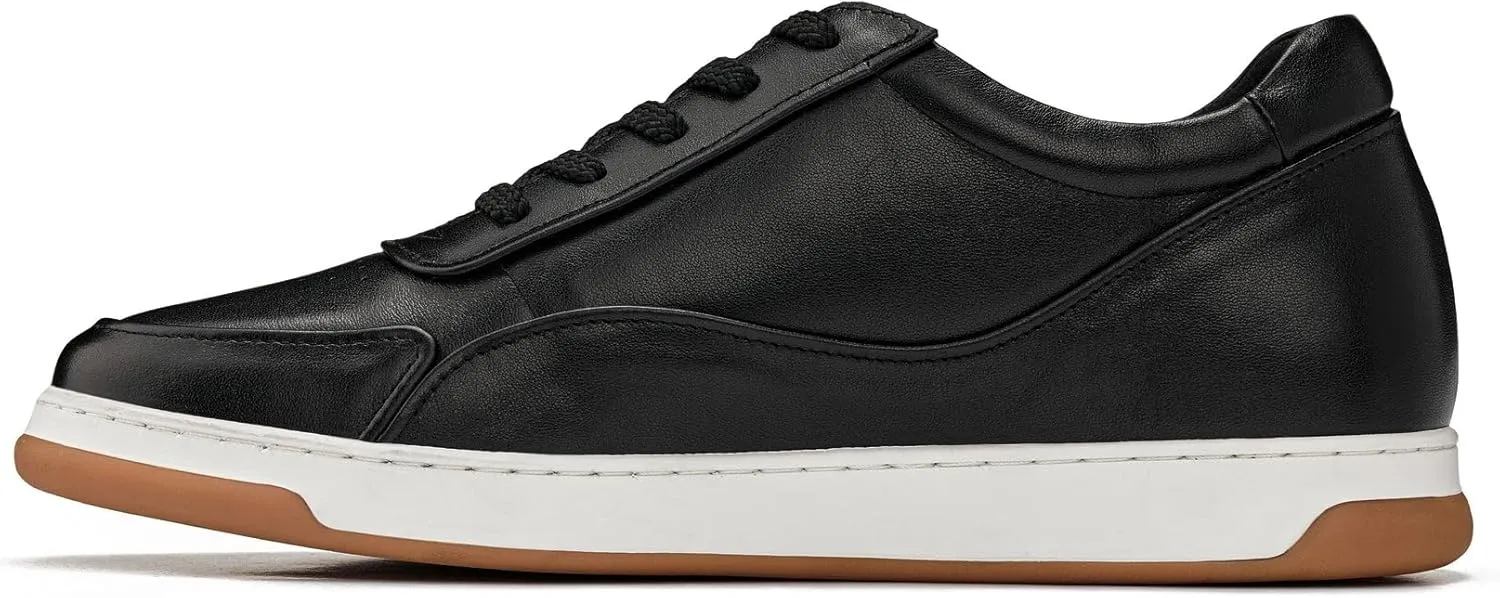 CALTO Men's Invisible Height Increasing Elevator Shoes - Black Premium Leather Leather Lace-up Fashion Sneakers - 2.6 Inches Taller - Y7885 - Size 10 D(M) US