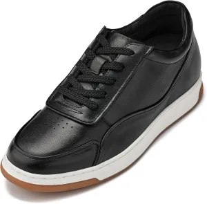 CALTO Men's Invisible Height Increasing Elevator Shoes - Black Premium Leather Leather Lace-up Fashion Sneakers - 2.6 Inches Taller - Y7885 - Size 11 D(M) US