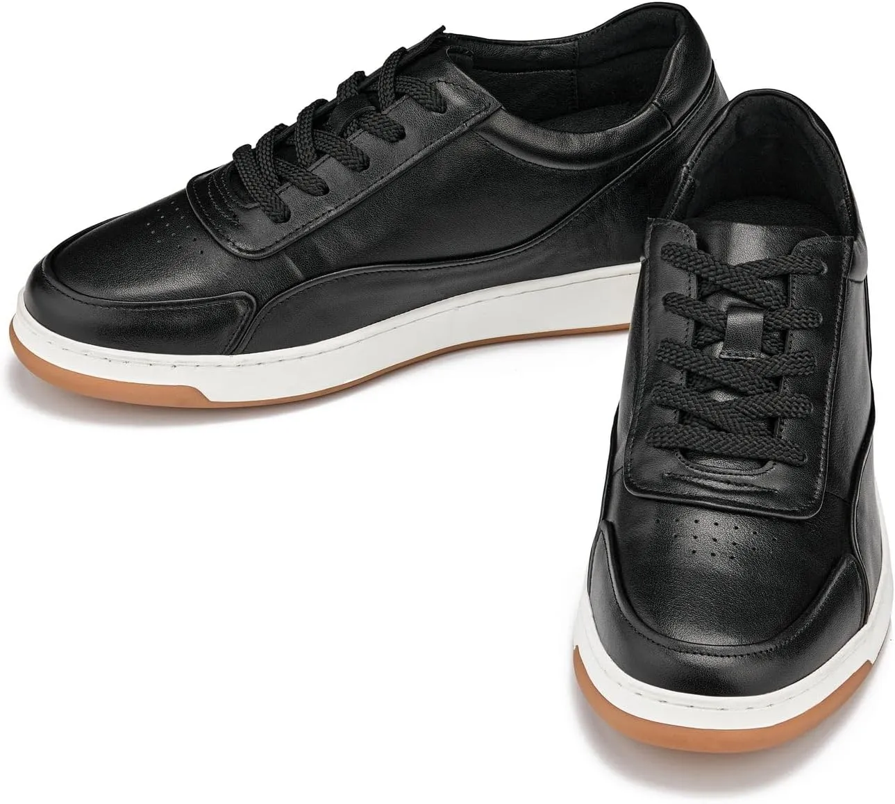 CALTO Men's Invisible Height Increasing Elevator Shoes - Black Premium Leather Leather Lace-up Fashion Sneakers - 2.6 Inches Taller - Y7885 - Size 11 D(M) US