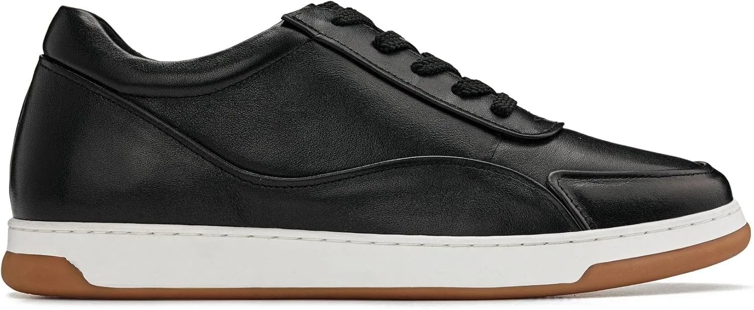 CALTO Men's Invisible Height Increasing Elevator Shoes - Black Premium Leather Leather Lace-up Fashion Sneakers - 2.6 Inches Taller - Y7885 - Size 11 D(M) US