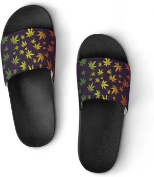 Cannabis Leaf PVC Home Slippers Man Womens Non Slip Bath Open Toe Shoes Lightweight Indoor Sandals Beach Slides