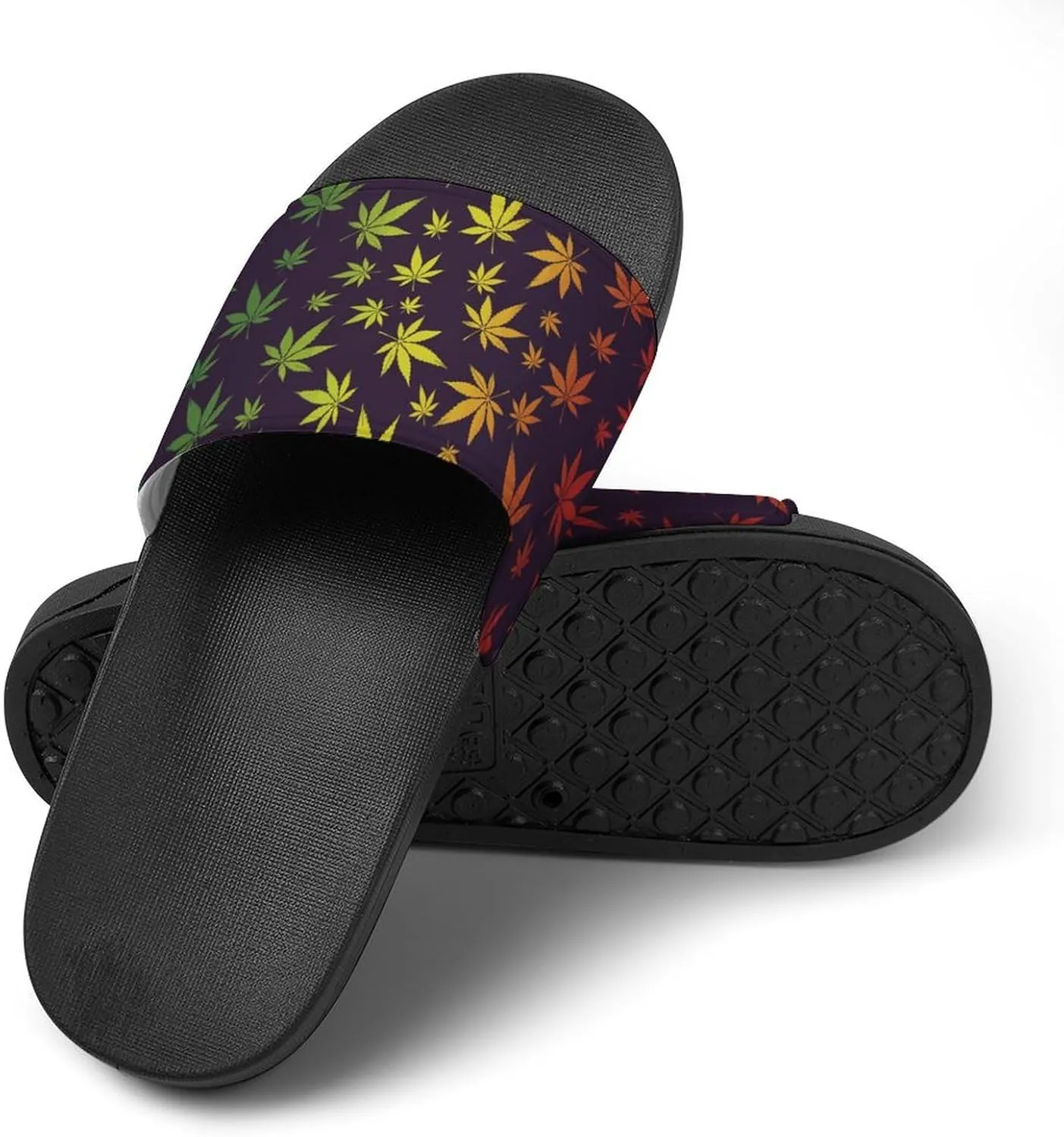 Cannabis Leaf PVC Home Slippers Man Womens Non Slip Bath Open Toe Shoes Lightweight Indoor Sandals Beach Slides