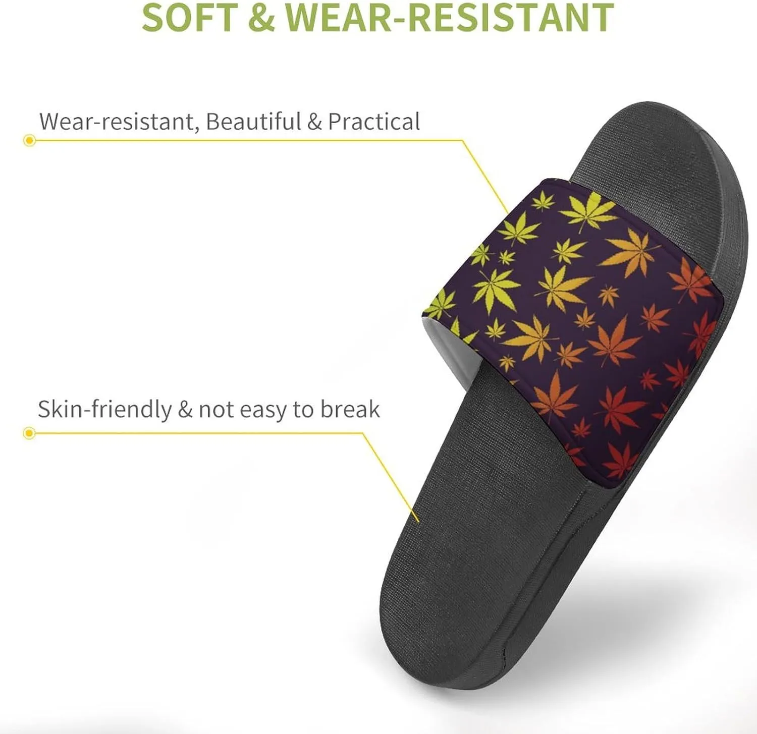 Cannabis Leaf PVC Home Slippers Man Womens Non Slip Bath Open Toe Shoes Lightweight Indoor Sandals Beach Slides