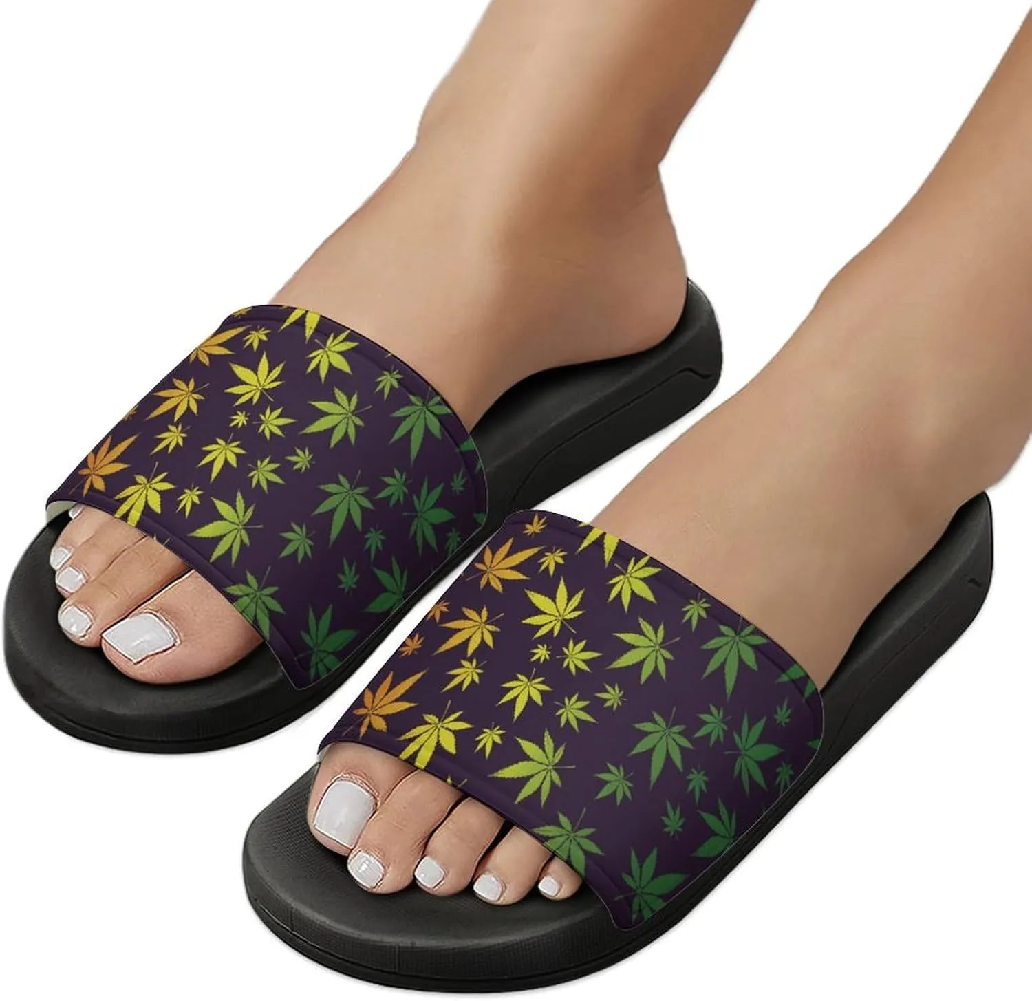 Cannabis Leaf PVC Home Slippers Man Womens Non Slip Bath Open Toe Shoes Lightweight Indoor Sandals Beach Slides