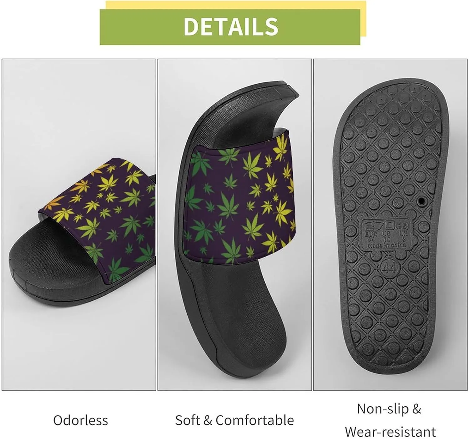 Cannabis Leaf PVC Home Slippers Man Womens Non Slip Bath Open Toe Shoes Lightweight Indoor Sandals Beach Slides
