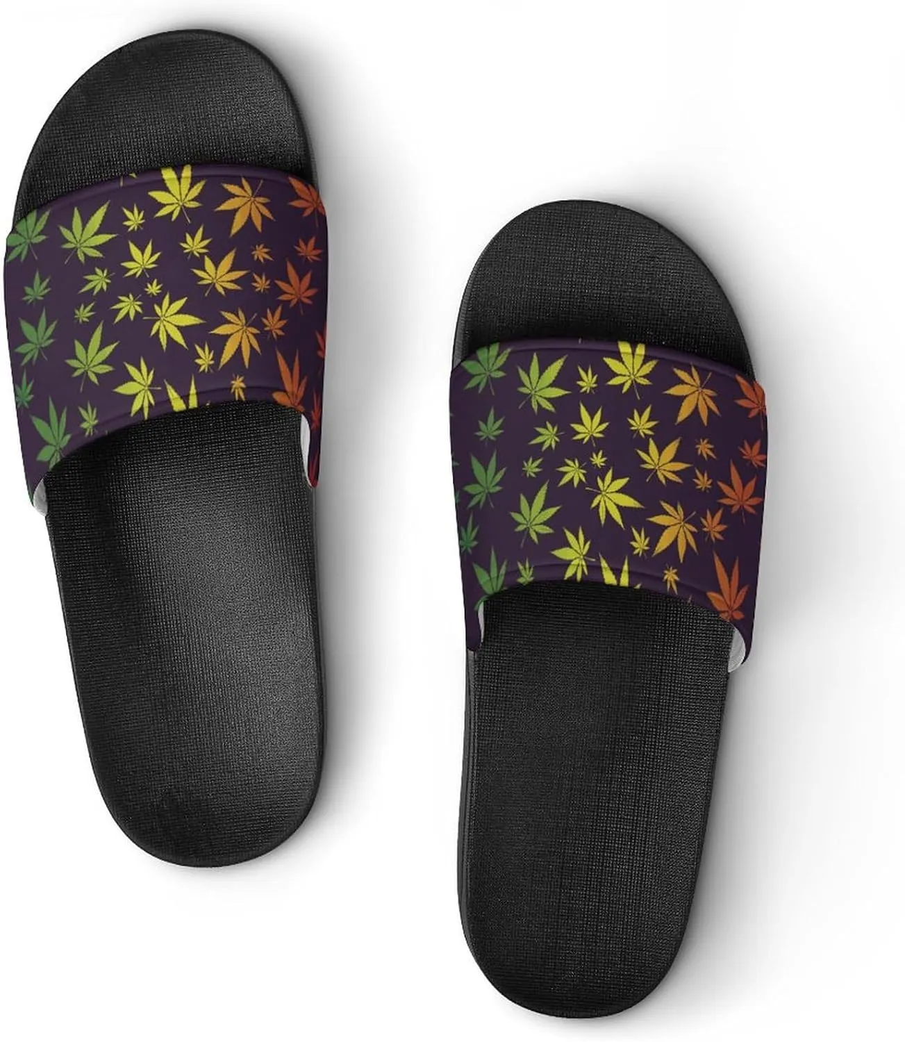 Cannabis Leaf PVC Home Slippers Man Womens Non Slip Bath Open Toe Shoes Lightweight Indoor Sandals Beach Slides
