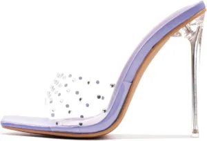 Cape Robbin Women's Stiletto Heel Sandals - Rhinestone-Embellished Clear Slip-On Dress Shoes with Transparent Strap & Open Toe (Brisa)