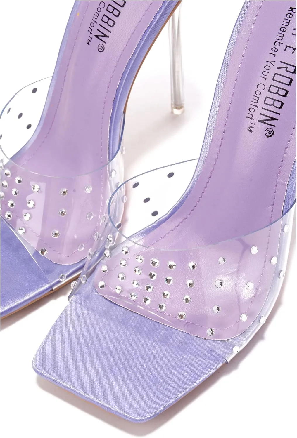 Cape Robbin Women's Stiletto Heel Sandals - Rhinestone-Embellished Clear Slip-On Dress Shoes with Transparent Strap & Open Toe (Brisa)