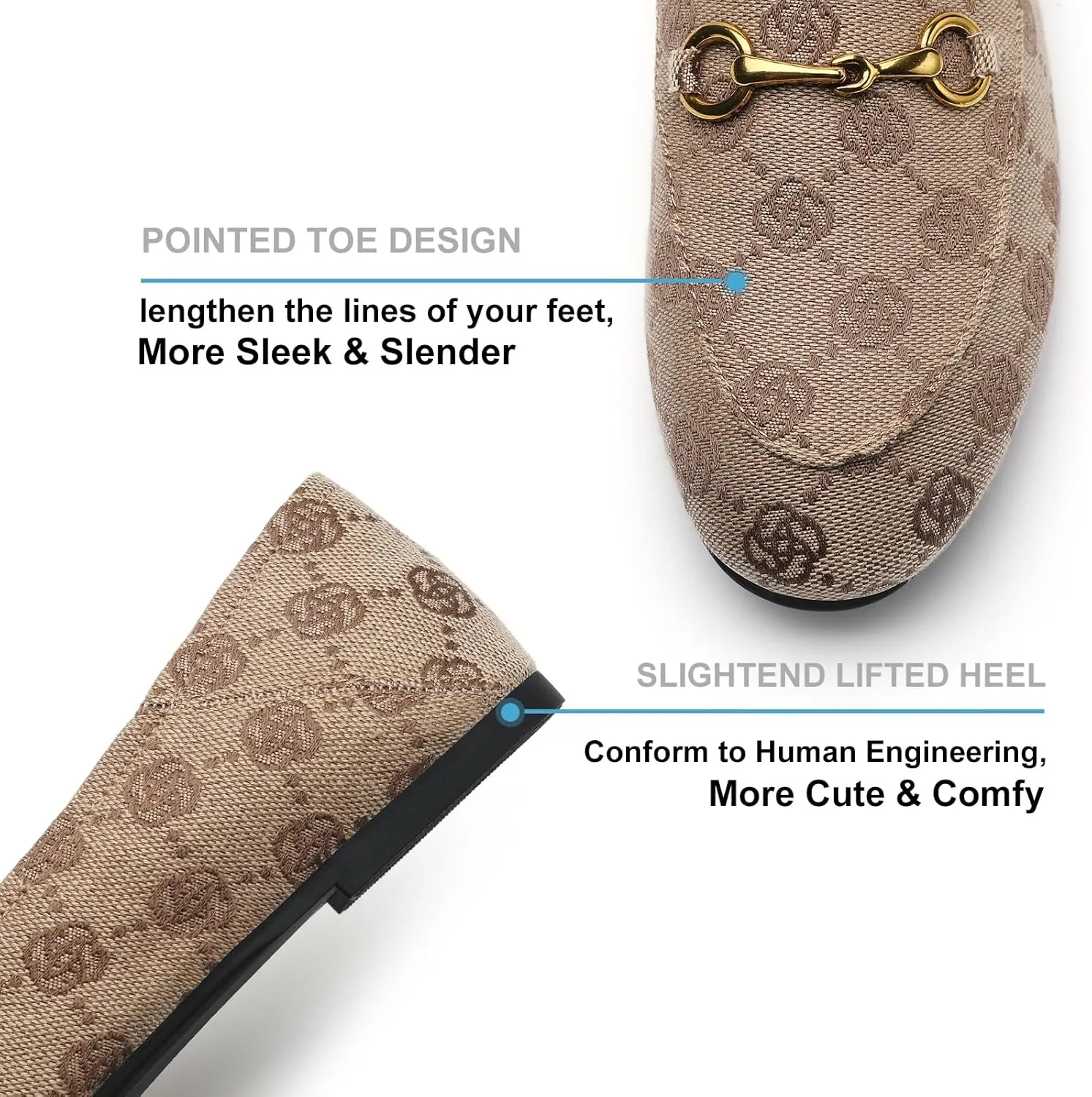 Casual Buckle Loafers for Women Work Flats Round Toe Business Backless Ballet Flats Metal Décor Driving Slip on