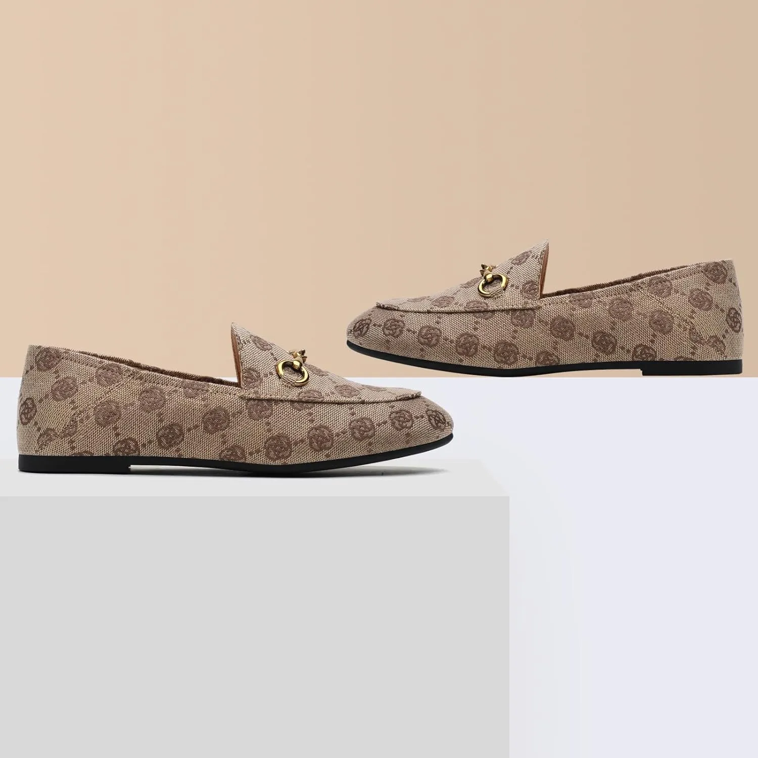 Casual Buckle Loafers for Women Work Flats Round Toe Business Backless Ballet Flats Metal Décor Driving Slip on