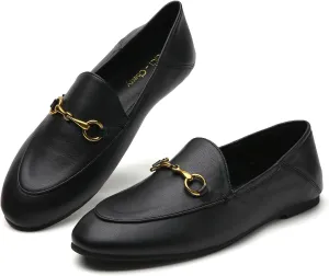 Casual Buckle Loafers for Women Work Flats Round Toe Business Backless Ballet Flats Metal Décor Driving Slip on