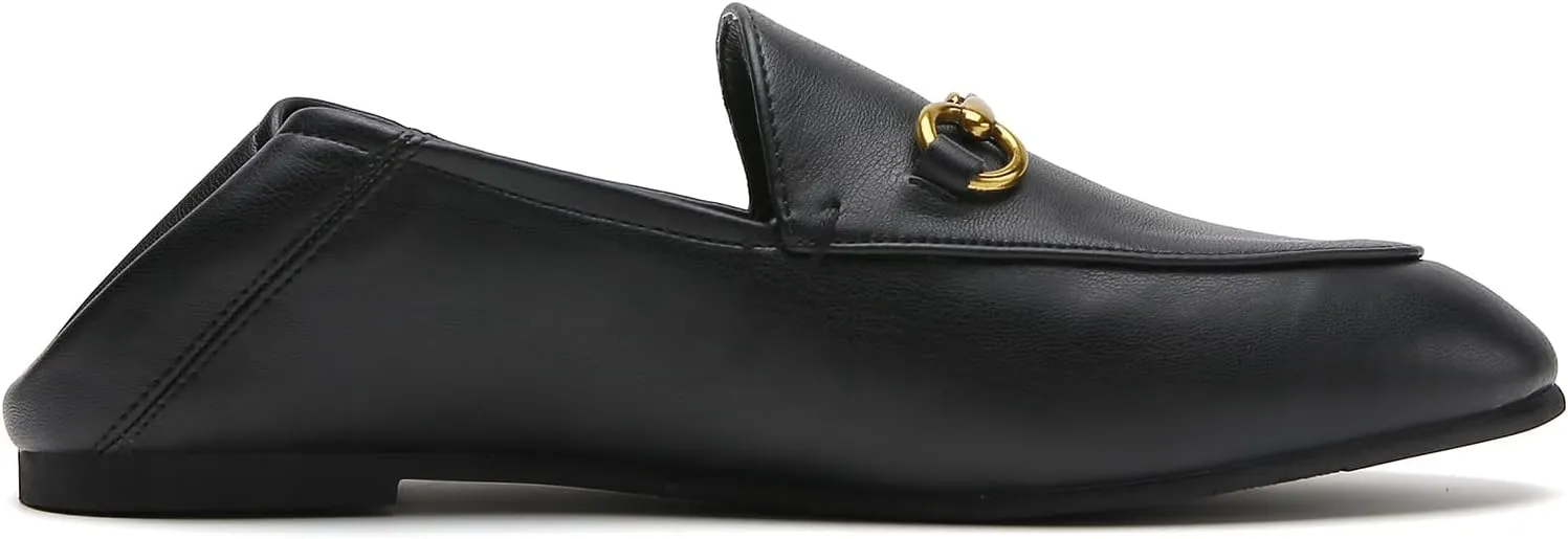 Casual Buckle Loafers for Women Work Flats Round Toe Business Backless Ballet Flats Metal Décor Driving Slip on