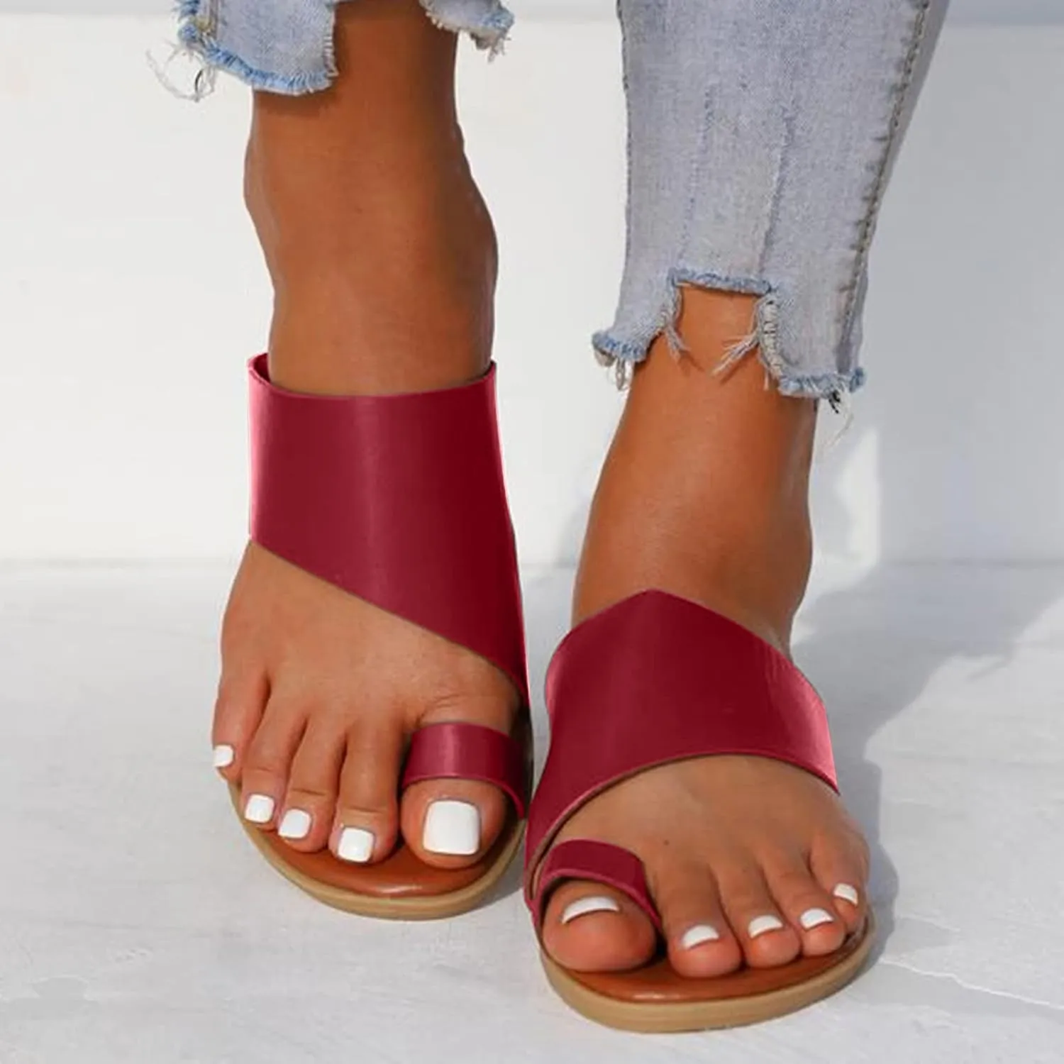Casual Women’s Slip-On Sandals Open Slip-Toe Slides Summer Daily Dressy Flat Slippers Footwear with Cross Strap
