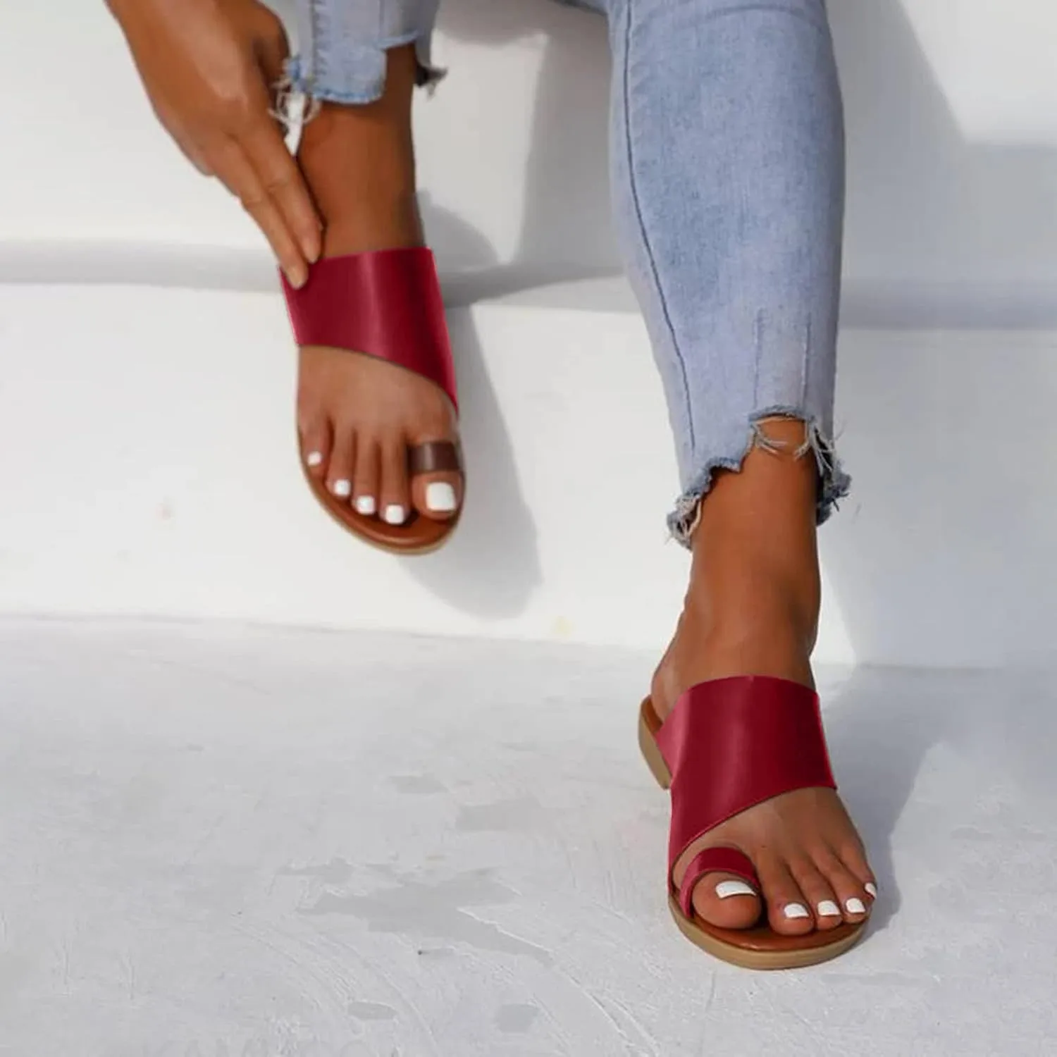 Casual Women’s Slip-On Sandals Open Slip-Toe Slides Summer Daily Dressy Flat Slippers Footwear with Cross Strap