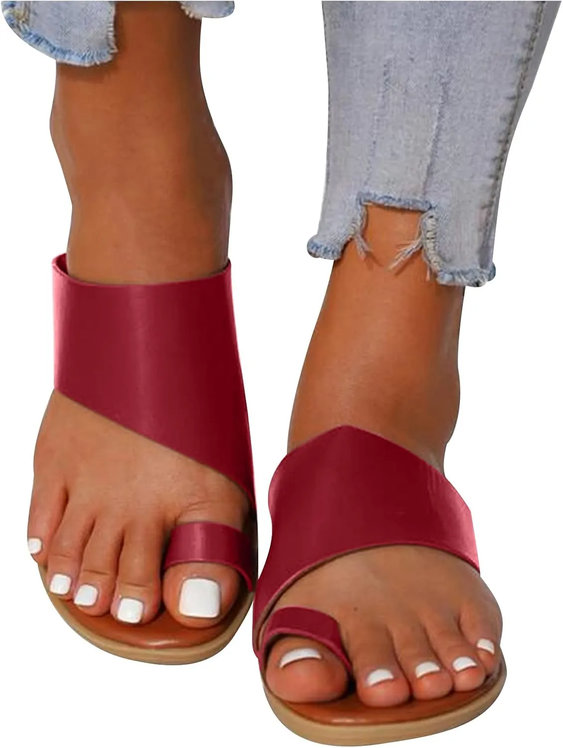 Casual Women’s Slip-On Sandals Open Slip-Toe Slides Summer Daily Dressy Flat Slippers Footwear with Cross Strap