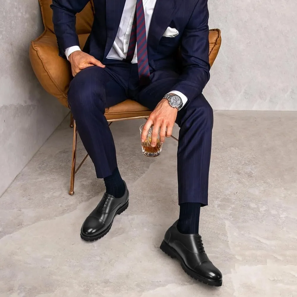 CHAMARIPA Elevator Shoes for Men- Black Leather Height Increase Dress Formal Shoes That Make You Taller 3.15 Inches.