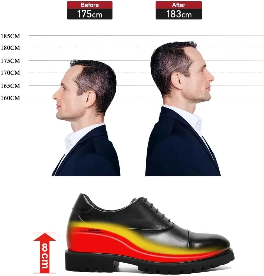 CHAMARIPA Elevator Shoes for Men- Black Leather Height Increase Dress Formal Shoes That Make You Taller 3.15 Inches.