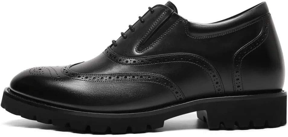 CHAMARIPA Elevator Shoes for Men- Black Leather Height Increase Dress Formal Shoes That Make You Taller 3.15 Inches.