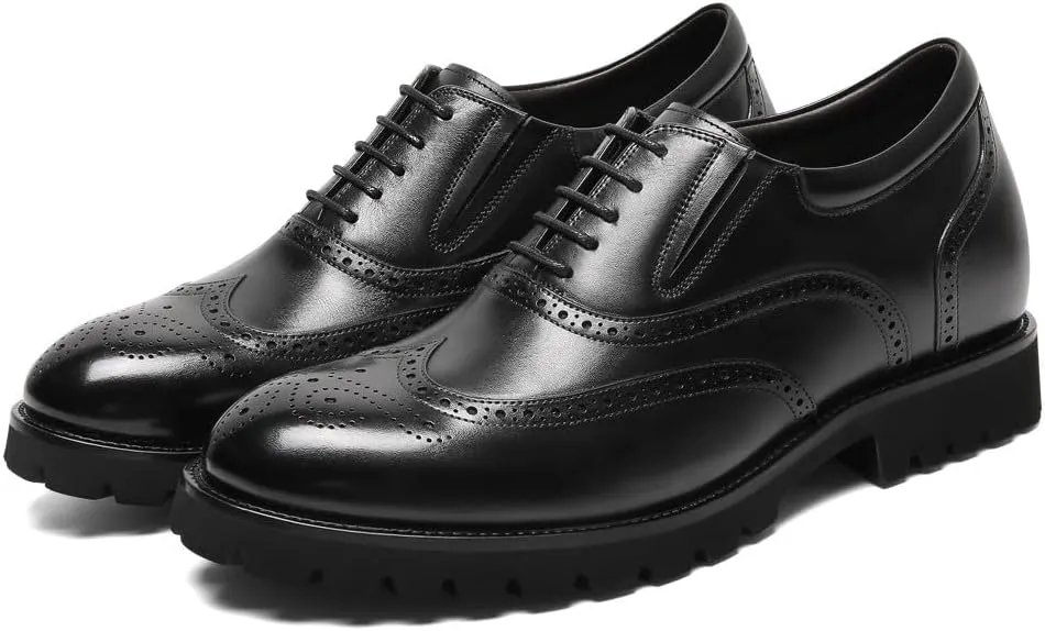 CHAMARIPA Elevator Shoes for Men- Black Leather Height Increase Dress Formal Shoes That Make You Taller 3.15 Inches.